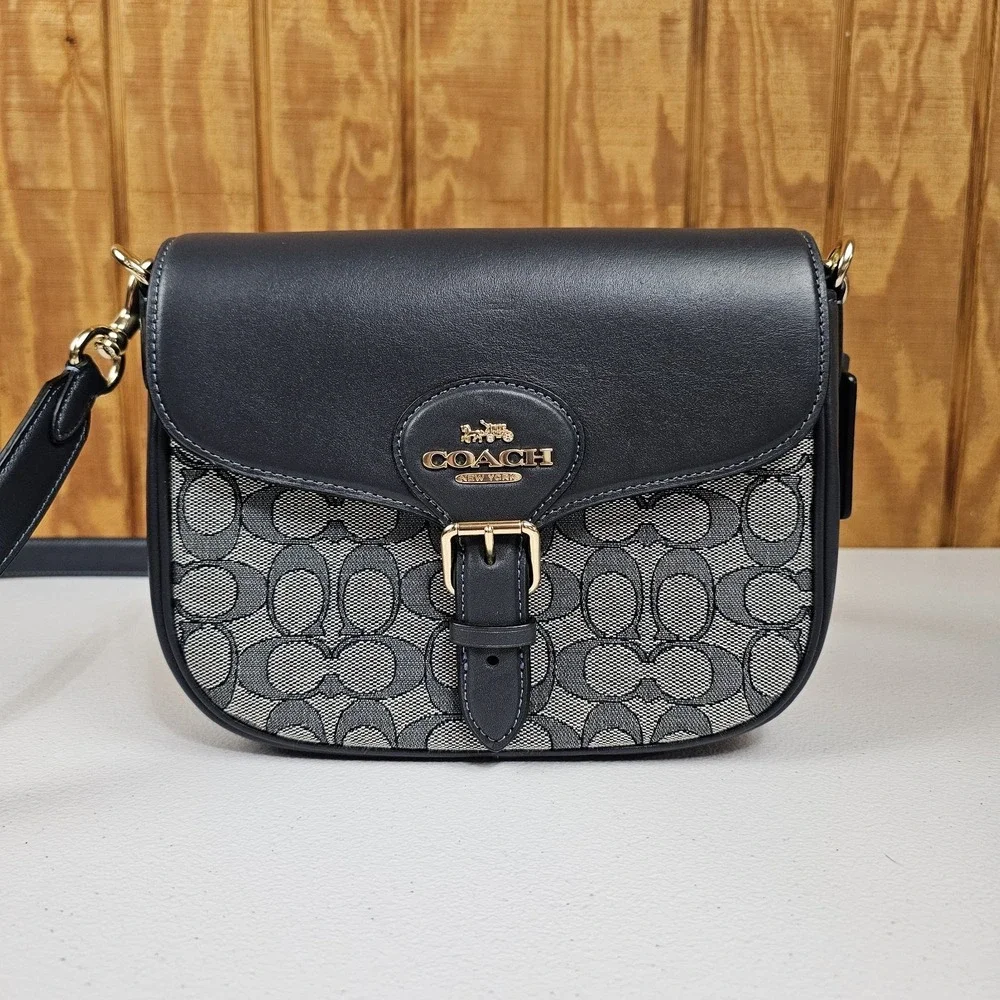 Coach Amelia Saddle Bag In Signature Jacquard Midnight Navy Cu998 Crossbody - Picture 5 of 13